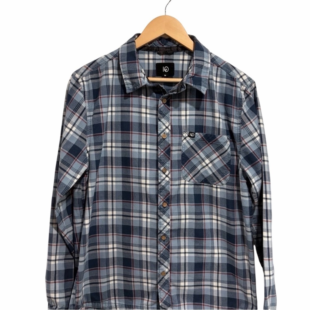 2/$25 tentree Men's Long Sleeve Button-Down Casual Blue Plaid Shirt
